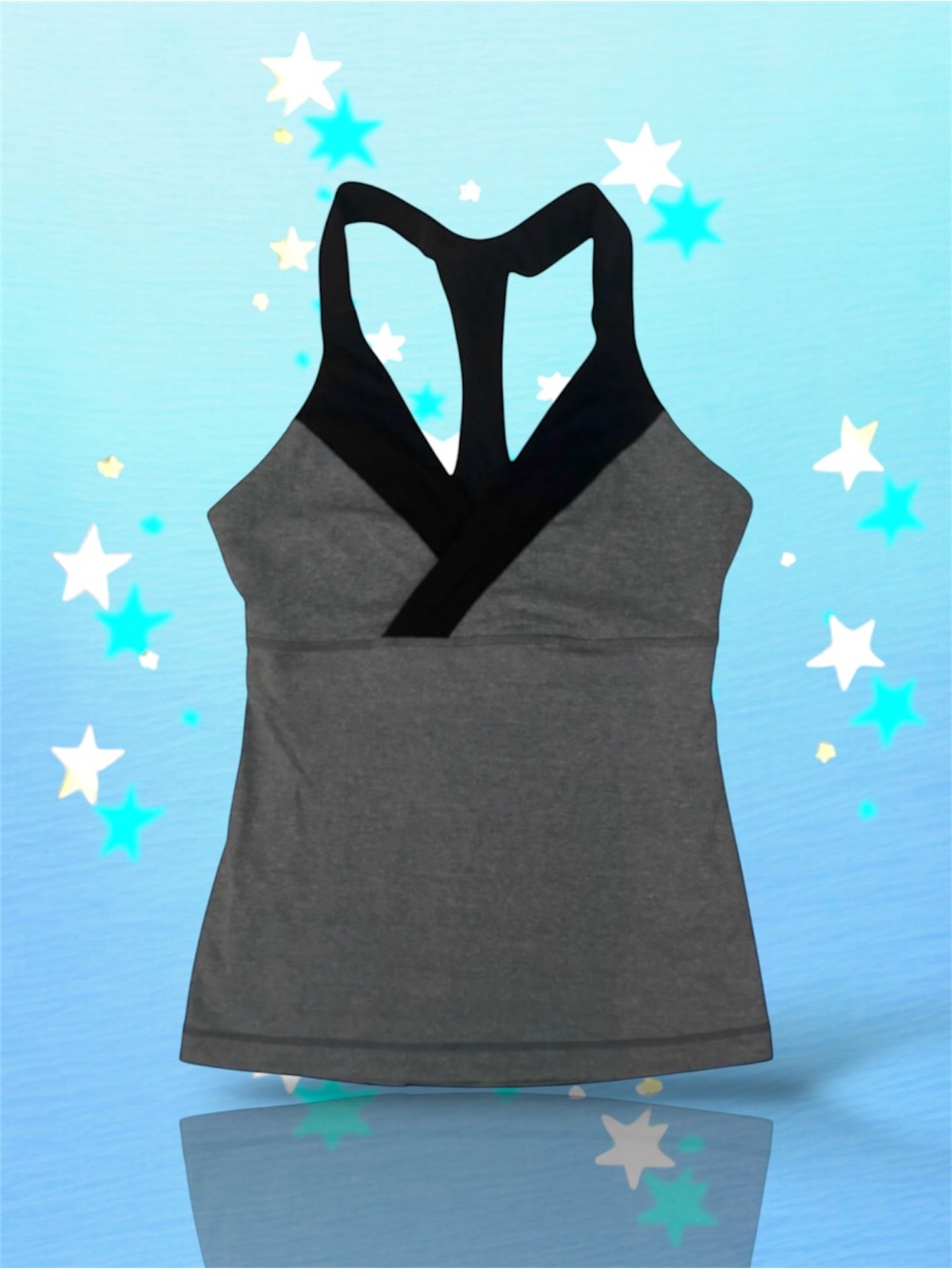 💞🍋LULULEMON Deep Breath Racerback Tank With Built-In Bra • BLACK & GREY • Size 8